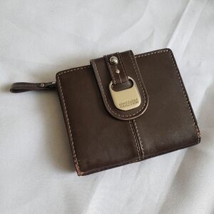 Kenneth Cole Reaction Genuine Leather Bifold Wallet Coin Purse Small Brown